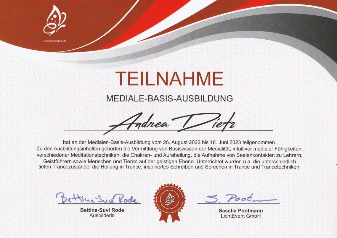 Teilnahmebescheinigung Mediale Ausbildung